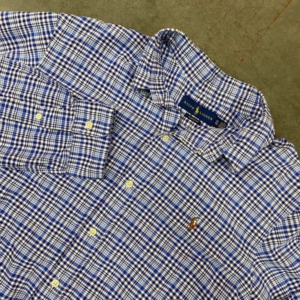 Polo Ralph Lauren Blue Gingham‎ Button Up Shirt Men's XL Classic Fit